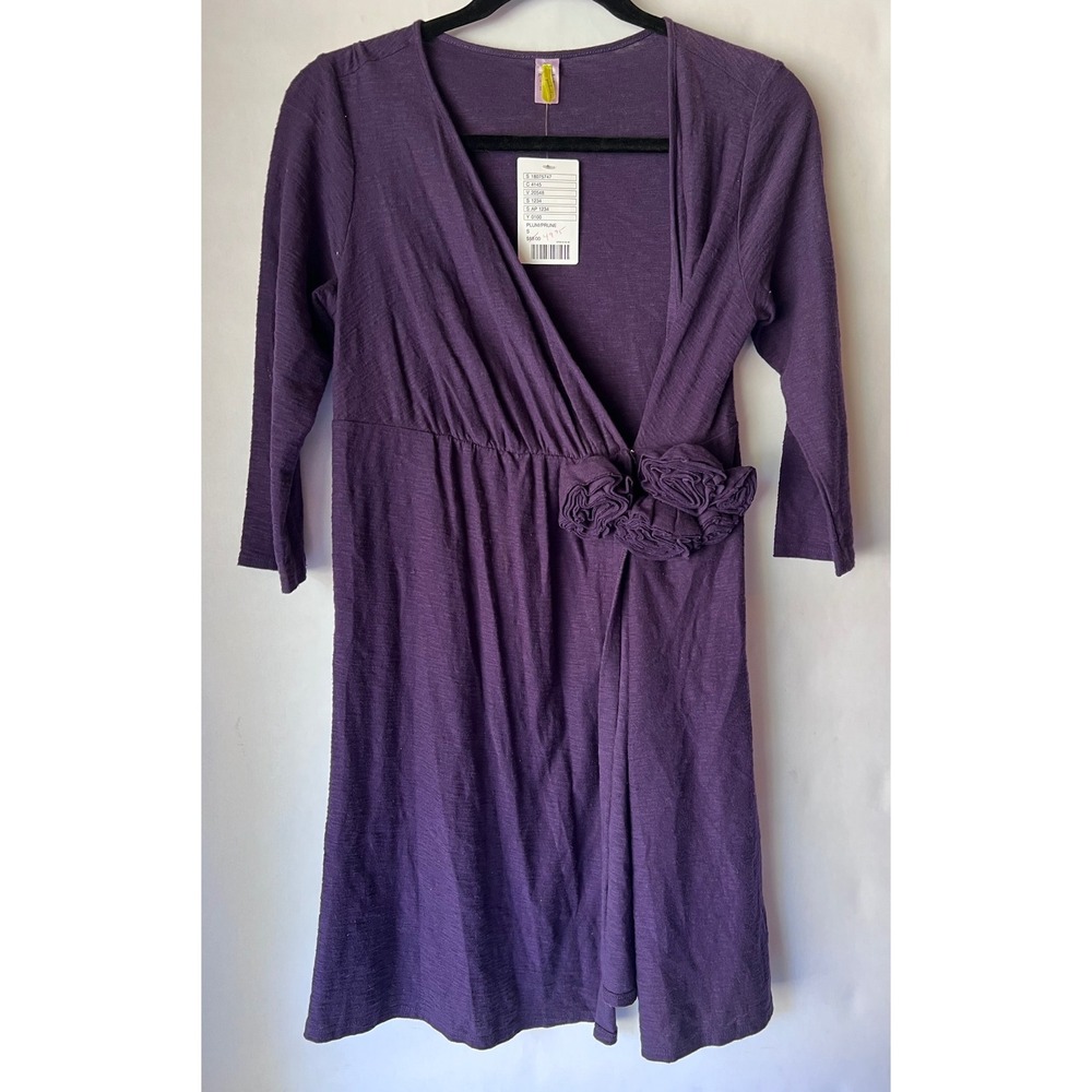 Pinkerton Anthropologie Plum Prune Cotton Slub Wrap Rosette Dress Small NEW